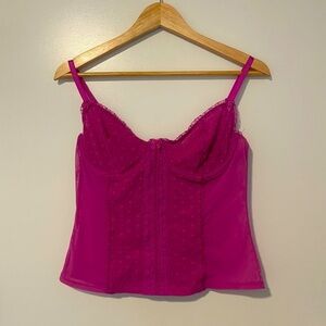 Vintage Xhilaration Intimates Hot Pink Y2K Corset-Type Lace Mesh Lingerie Top